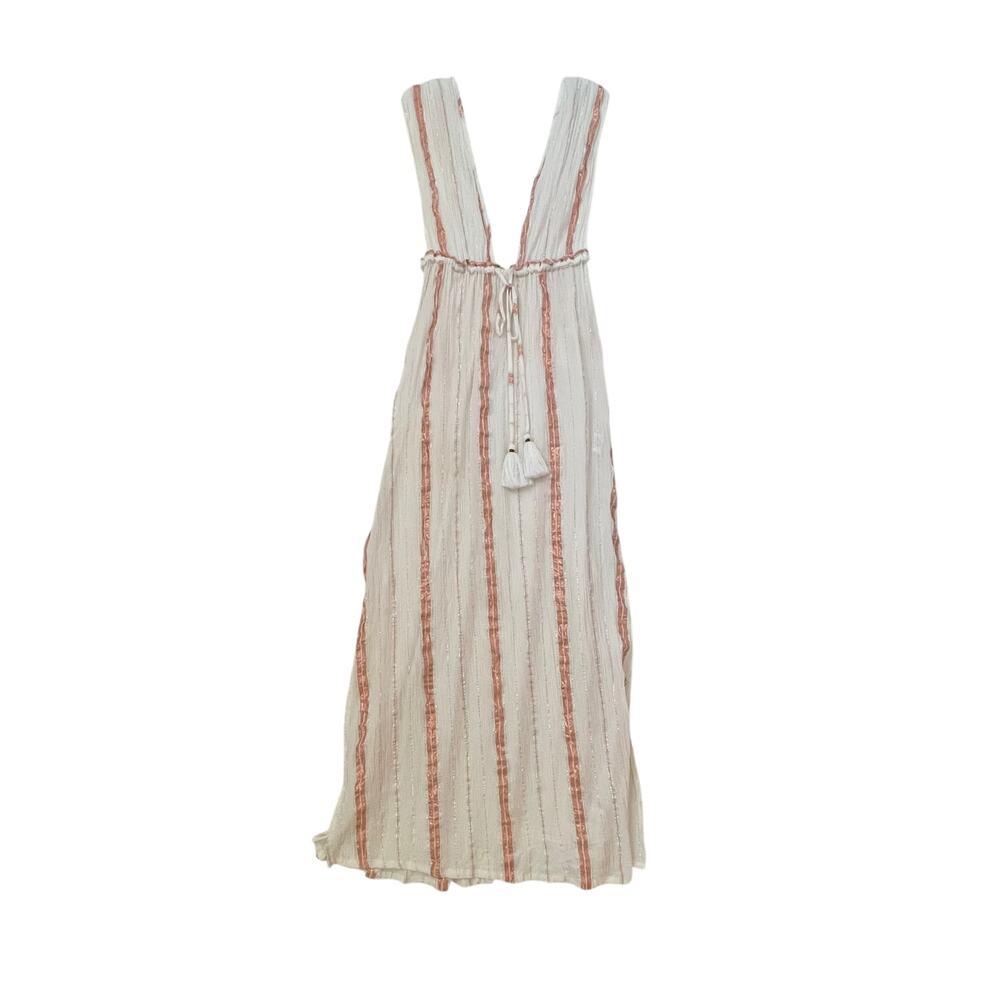 Ramy Brook Gauzy Cotton Blend Maxi Dress - White with Rose Gold & Silver - S